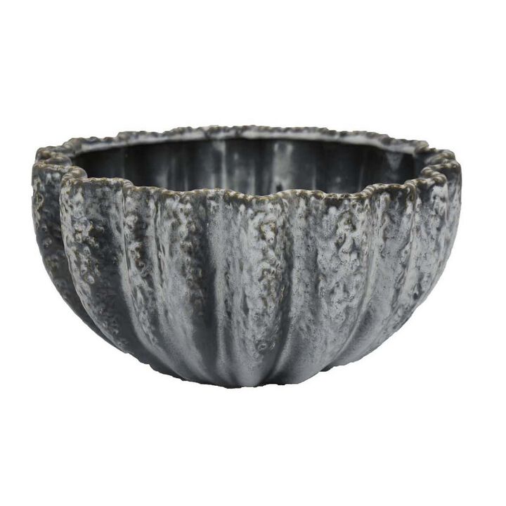Kiara Decorative Bowl, Aqua Gray Ceramic Textured Design, 15 Inch - Benzara