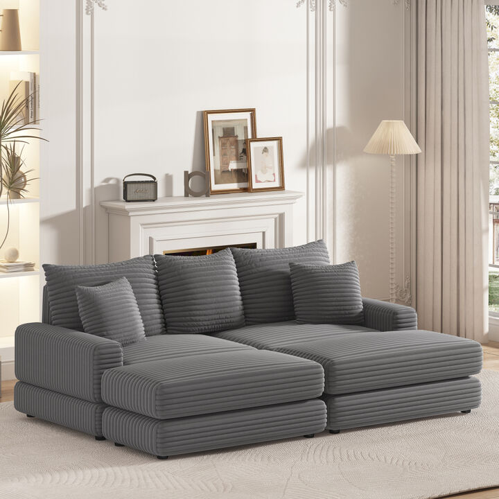 Corduroy 3-Seater Sofa Set with Pillows and Ottoman