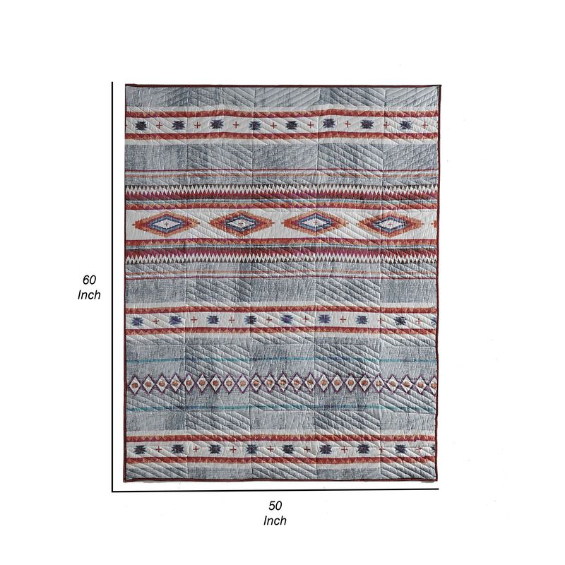 Pimi 50 x 60 Quilted Throw Blanket, Polyester Fill, Southwest Boho Style - Benzara