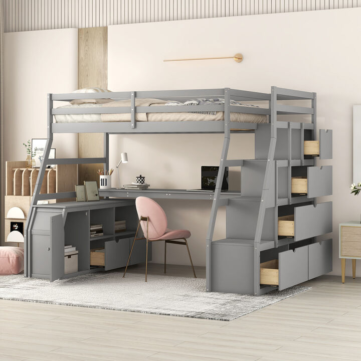 Twin Size Loft Bed With With 7 Drawers 2 Shelves And Desk