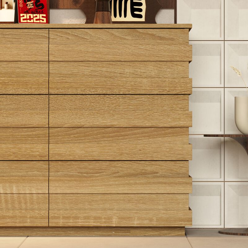FUFU&GAGA Modern Walnut Wood Grain 9-Drawer Storage Cabinet (63" W x 15.7" D x 31.5" H), Walnut