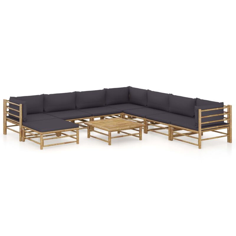 vidaXL 9 Piece Garden Lounge Set with Dark Gray Cushions Bamboo