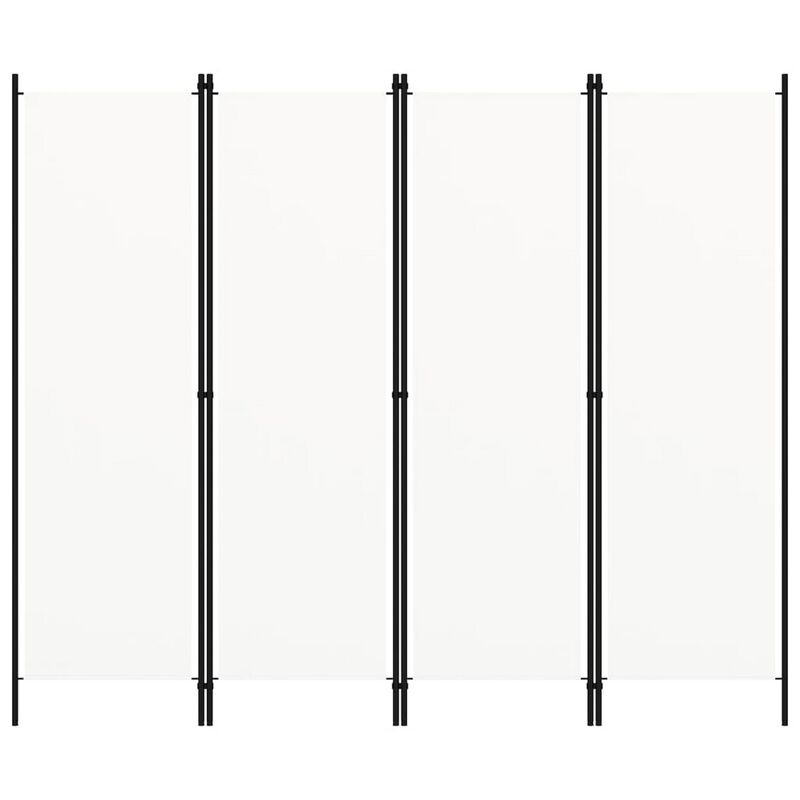 Folding Room Divider, 79x71 White Fabric, Black Iron Frame, 4 Panels - Benzara