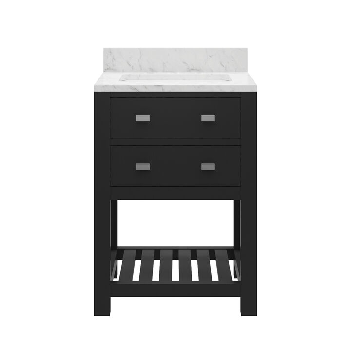 Madalyn 24 In. Single Sink Carrara White Marble Countertop Bath Vanity in Espresso