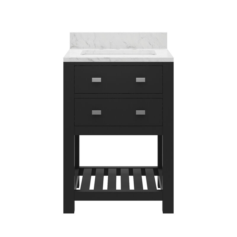 Madalyn 24 In. Single Sink Carrara White Marble Countertop Bath Vanity in Espresso