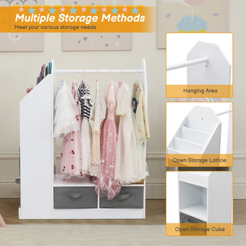 Kids' Open Wardrobe with Mirror Freestanding Hanging Armoire Closet for Clothes & Storage
