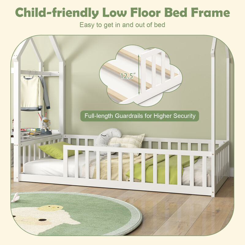 House Floor Bed Montessori Bed Frame with Storage Shelf