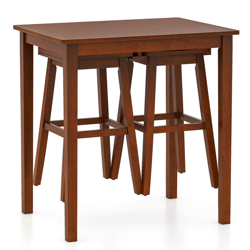 3-Piece Bar Table Set with Pub Table and 2 Saddle Stools for Home or Kitchen Bar Setup