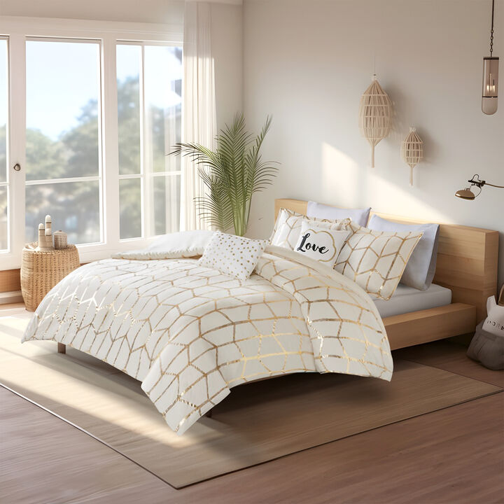 Gracie Mills Isabelle Metallic Geometric Duvet Cover Set