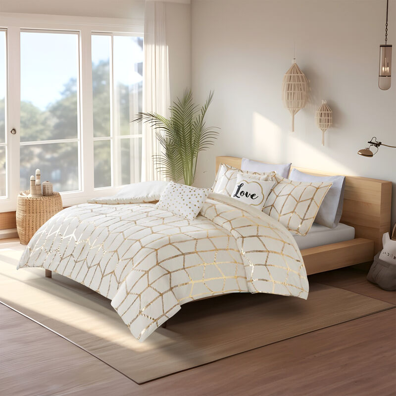 Gracie Mills Isabelle Metallic Geometric Duvet Cover Set