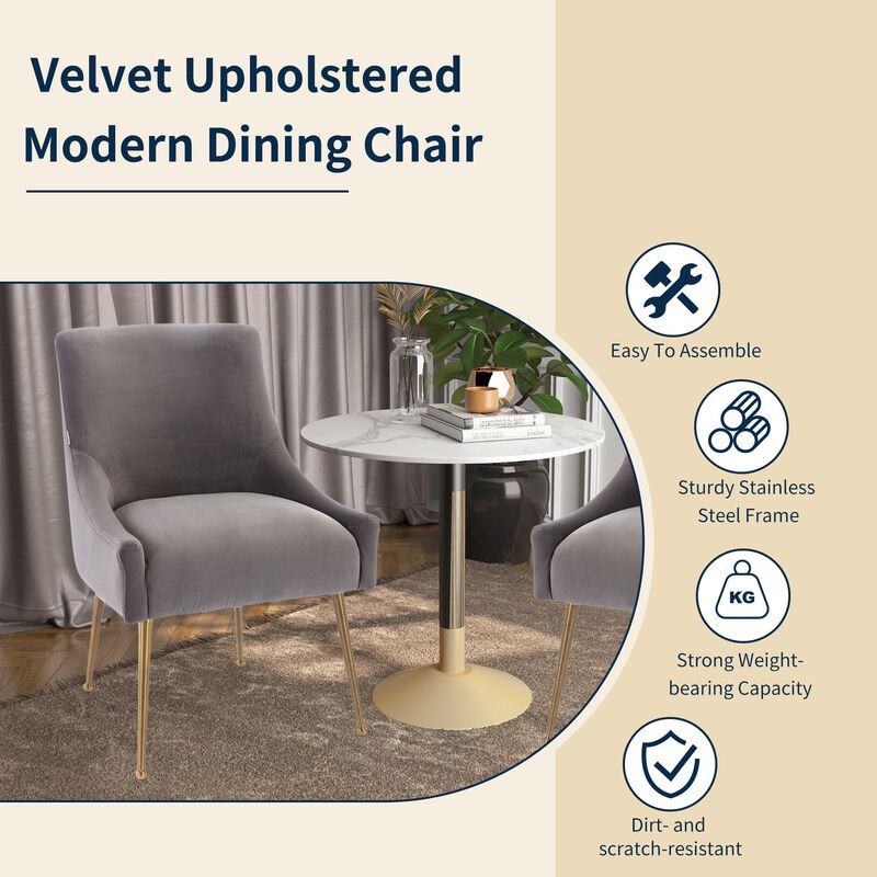 Grey Velvet Dg Chair with Pullg Handle and Adjustable Foot Nails(Set of 2)
