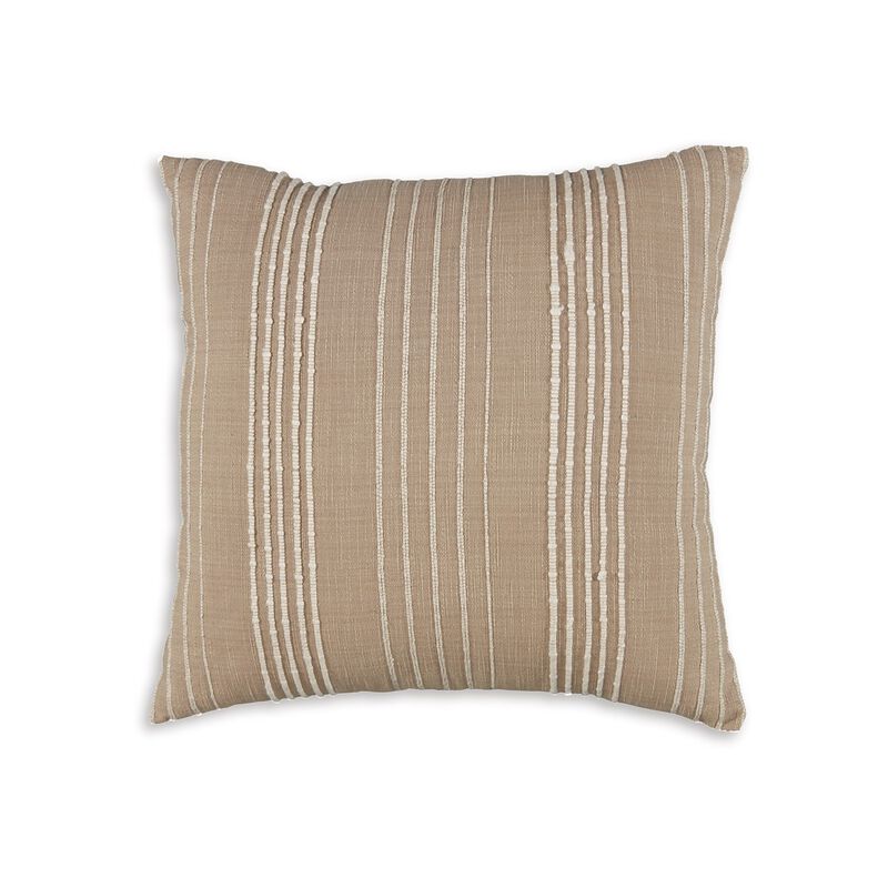 Square Accent Throw Pillow, 20 Inch, Striped Cotton, White, Tan Brown - Benzara