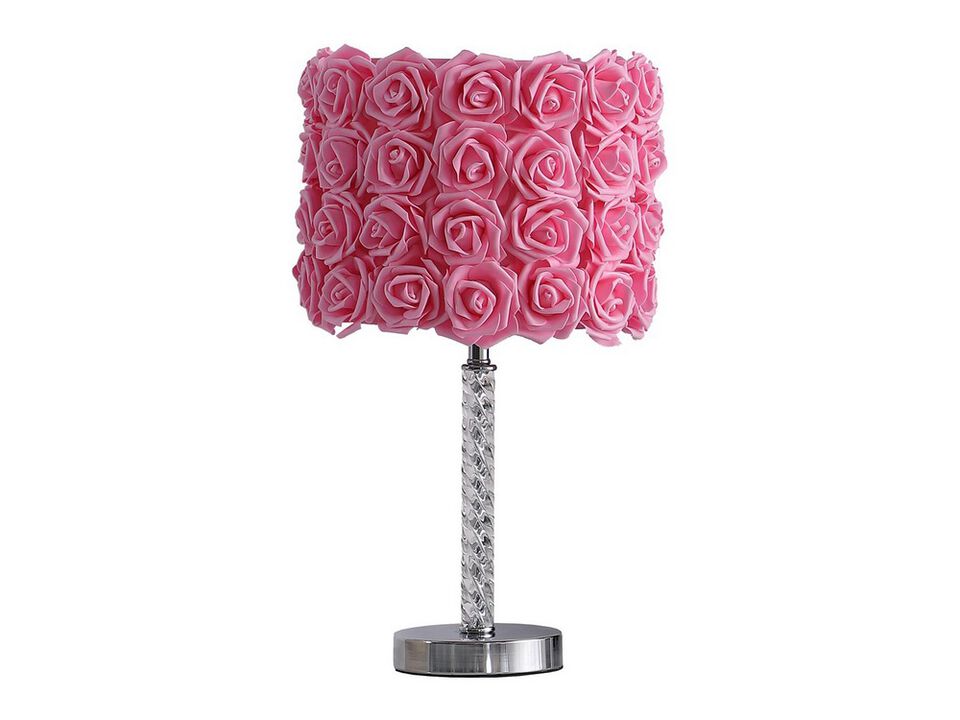 Bloom Roses Drum Shade Table Lamp with Twisted Acrylic Base, Pink - Benzara