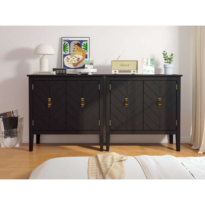 Vintage Black Wood 2-Door Cabinets