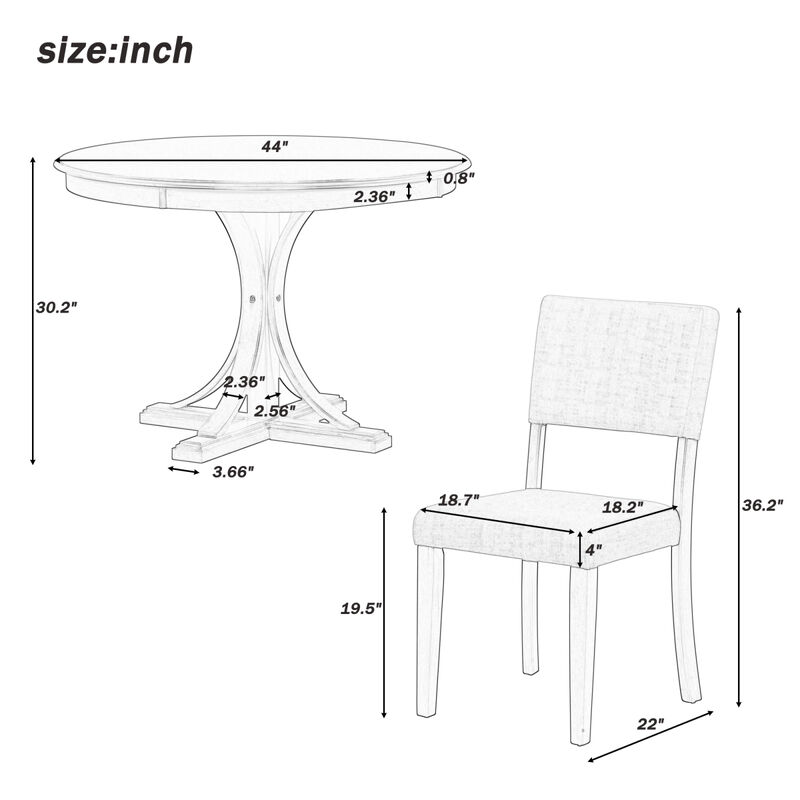 5-Piece Retro Round Dining Table Set With Curved Trestle Style Table Legs And 4
