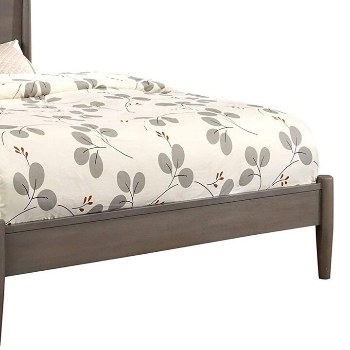 Mid Century Modern Wood Queen Bed with Round Tapered Legs, Gray-Benzara