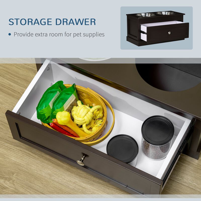 Brown Pet Dining Station: Elevated Dog Bowls with Storage for Large Dogs