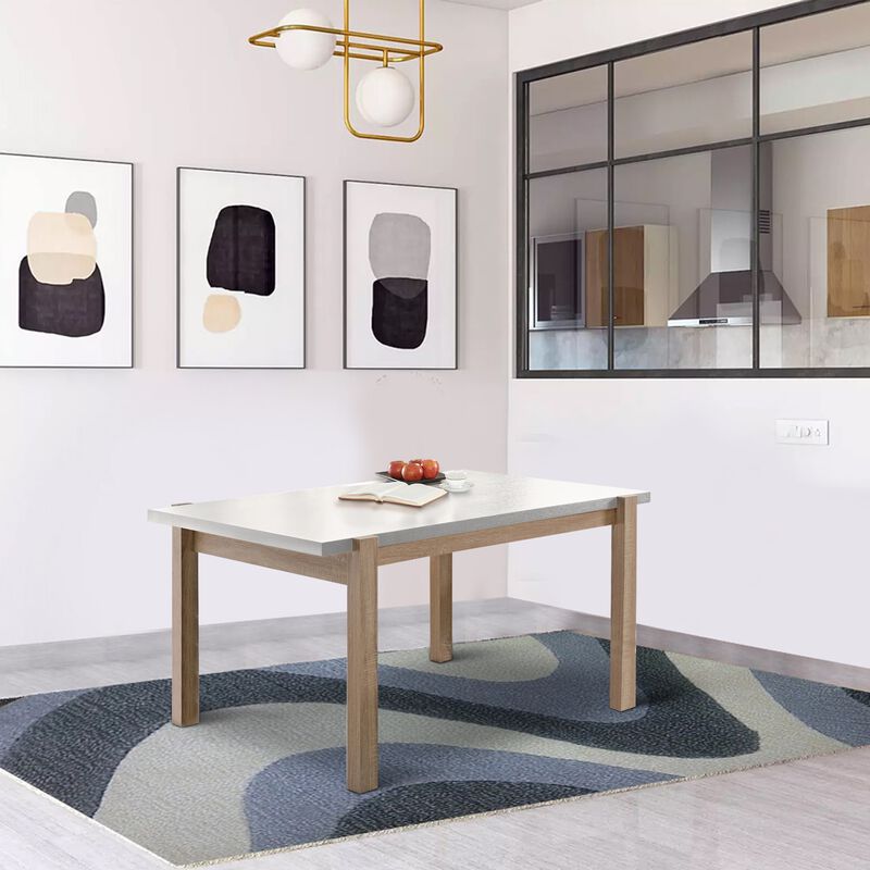 Rectangular Wooden Dining Table with Straight Legs, White and Brown - Benzara