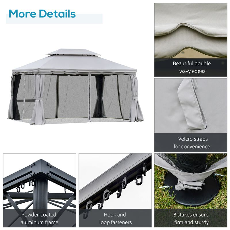 Grey Outdoor Haven: 10x13 Patio Gazebo with 2-Tier Roof