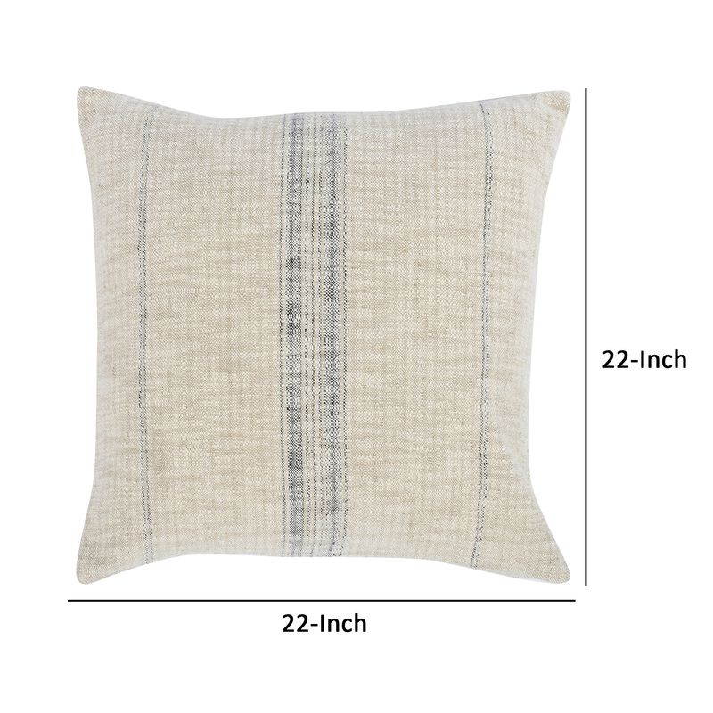 Tia 22 Inch Square Accent Throw Pillow with Woven Black Stripe, Beige Linen-Benzara