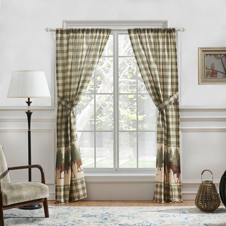 Greenland Home Fashion Moose Creek Buffalo Window Panel And Tie Backs - 4 - Piece - Multi 42x84"