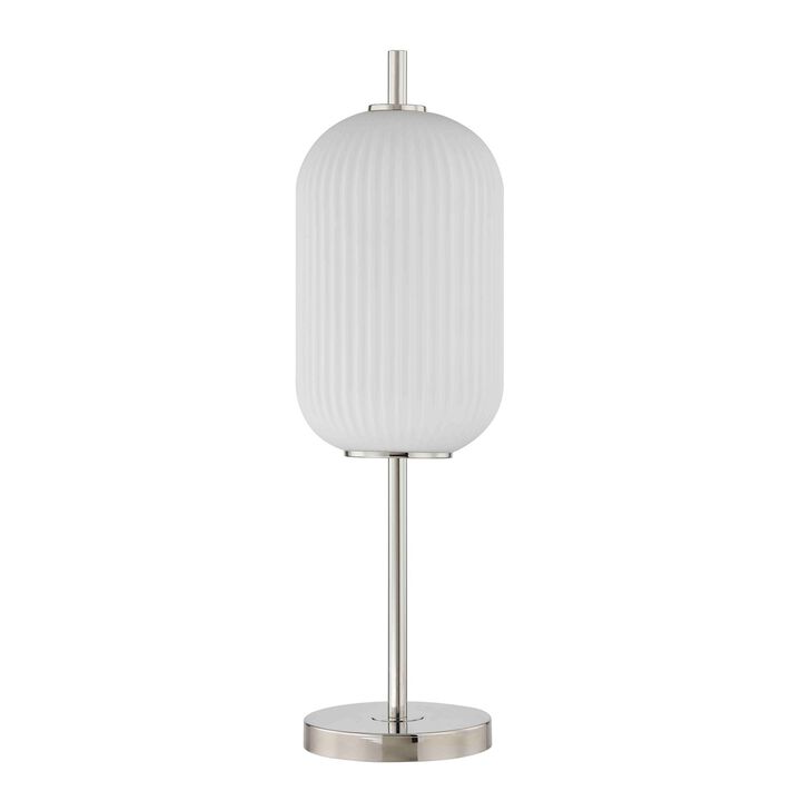 Aimy 27 Inch Table Lamp, LED Glass Shade, Metal, Chrome and White Finish-Benzara