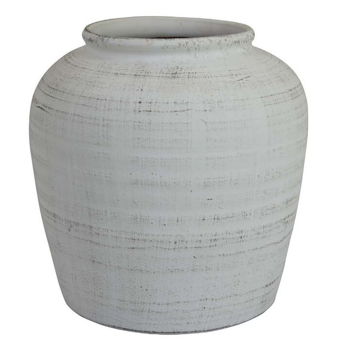 Gri 11 Inch Vase, Baluster Shape, Distressed White, Transitional Style - Benzara