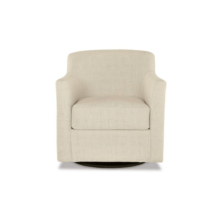 Leena 35 Inch Swivel Accent Chair, Soft Beige Linen Polyester, Reversible - Benzara