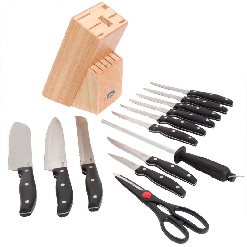 Oster Granger 14 Piece Stainless Steel Cutlery Set with Black Handles and Wooden Block