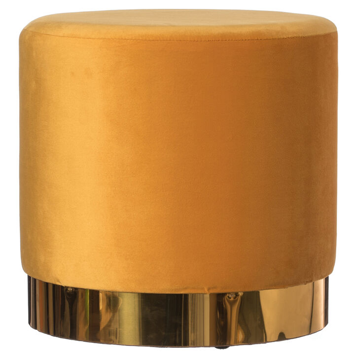 Modern Round Velvet Fabric Standard Ottoman Stool with Gold Base, Dark Green