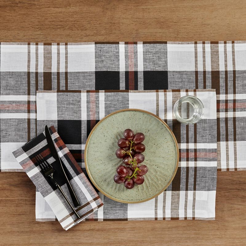Solino Home 100% Pure Linen Cloth Napkins  20 x 20 Inch Set of 4 | Oxford Plaid Dinner Napkins