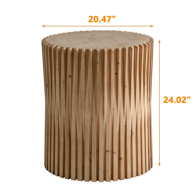 Retro Fashion Style Cylindrical Coffee Table With Vertical Texture Relief Design, Suitable