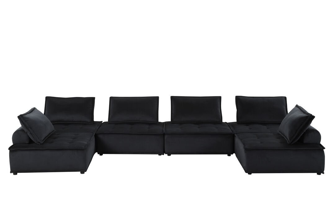 Anna Black Velvet 6 Seater U-Shape Modular Sectional Sofa