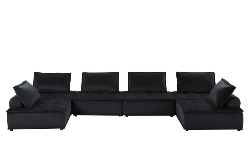 Anna Black Velvet 6 Seater U-Shape Modular Sectional Sofa
