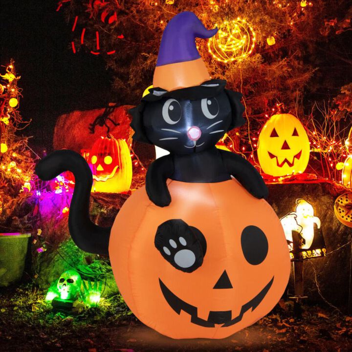 Hivvago 5 Feet Inflatable Halloween Pumpkin with Witch's Black Cat