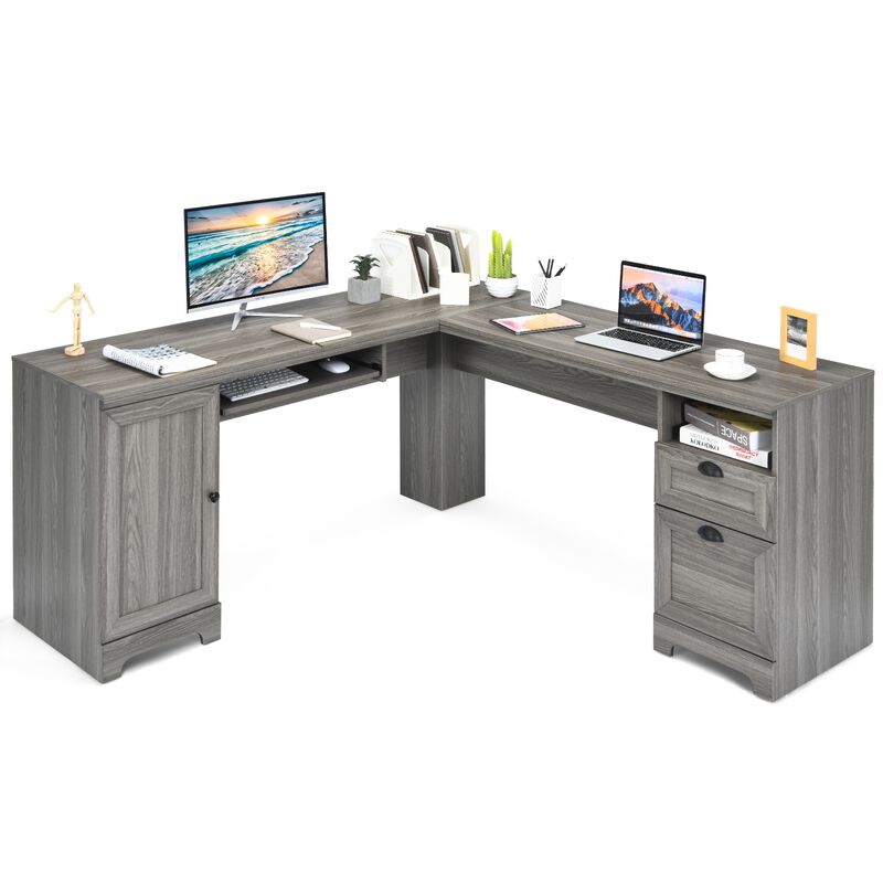 66 Inch L-Shaped Writing Study Workstation Computer Desk with Drawers