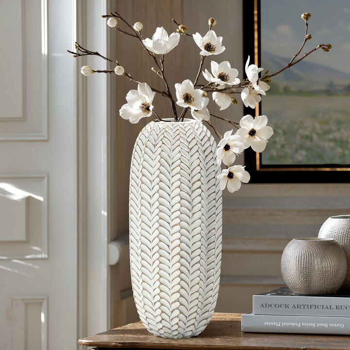 LuxenHome Modern Geometric Pattern Polyresin 17-Inch Tall Cylinder Vase