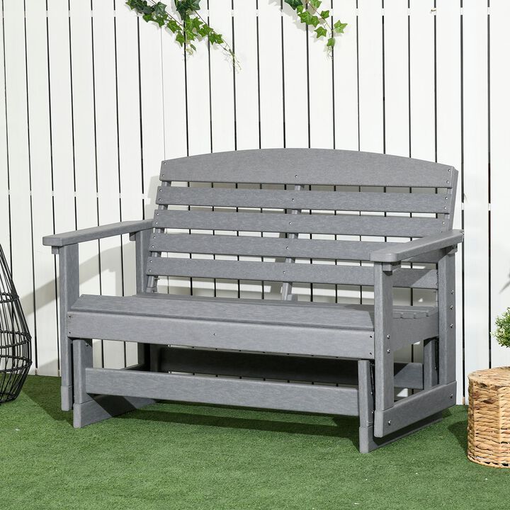 Light Gray Glider Bench: HDPE Slatted Frame Outdoor Loveseat