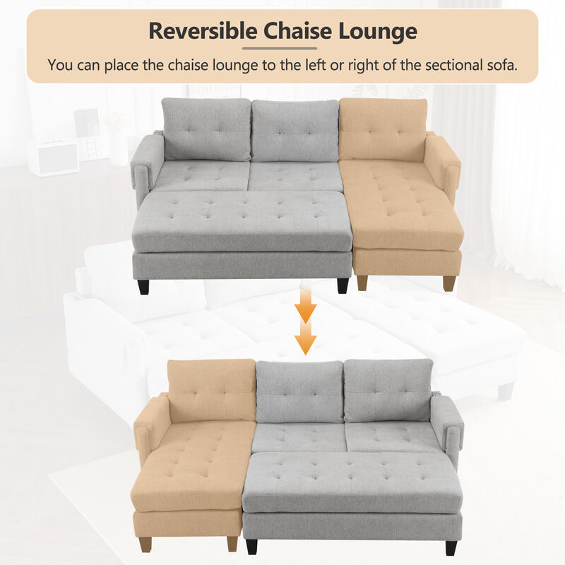 Merax L-shaped Sofa Sectional Couch Sofa Bed with 2 USB Ports