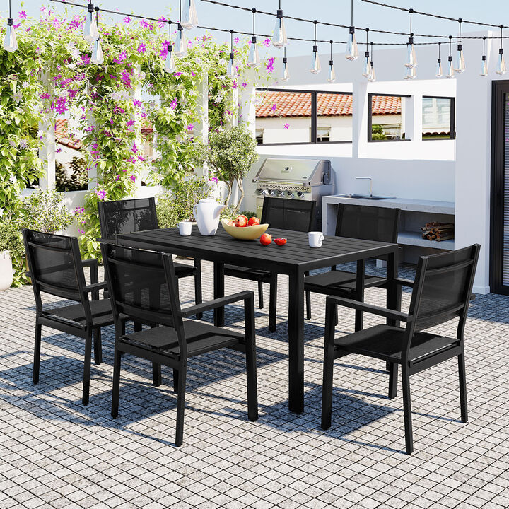 Merax Modern Outdoor  Dining Table Set with 6 Chairs