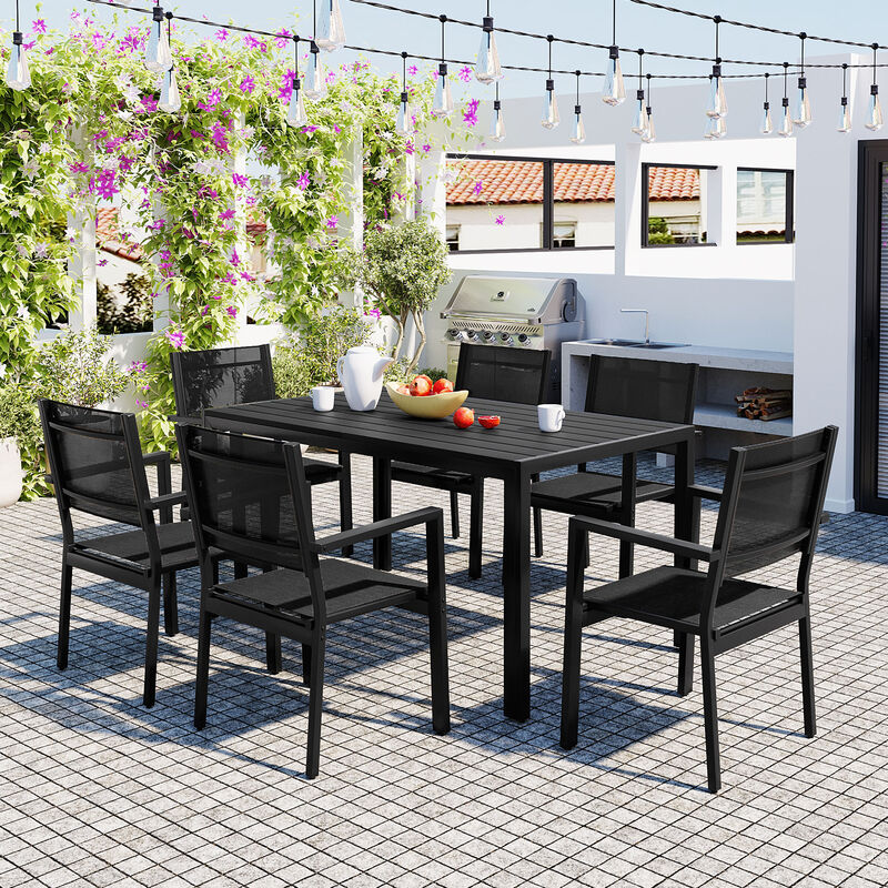Merax Modern Outdoor  Dining Table Set with 6 Chairs