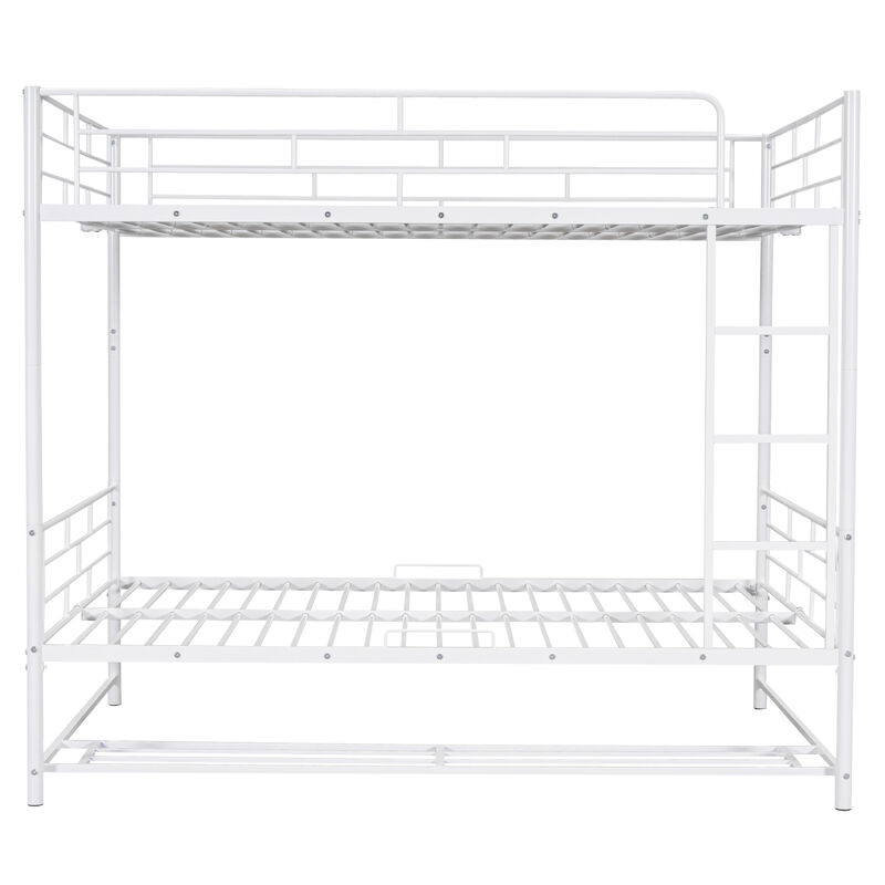 Full Over Full Metal Bunk Bed With Shelf And Guardrails