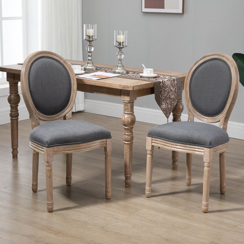 Grey French Dining: Set of 2 Armless Linen-Touch Upholstered Chairs