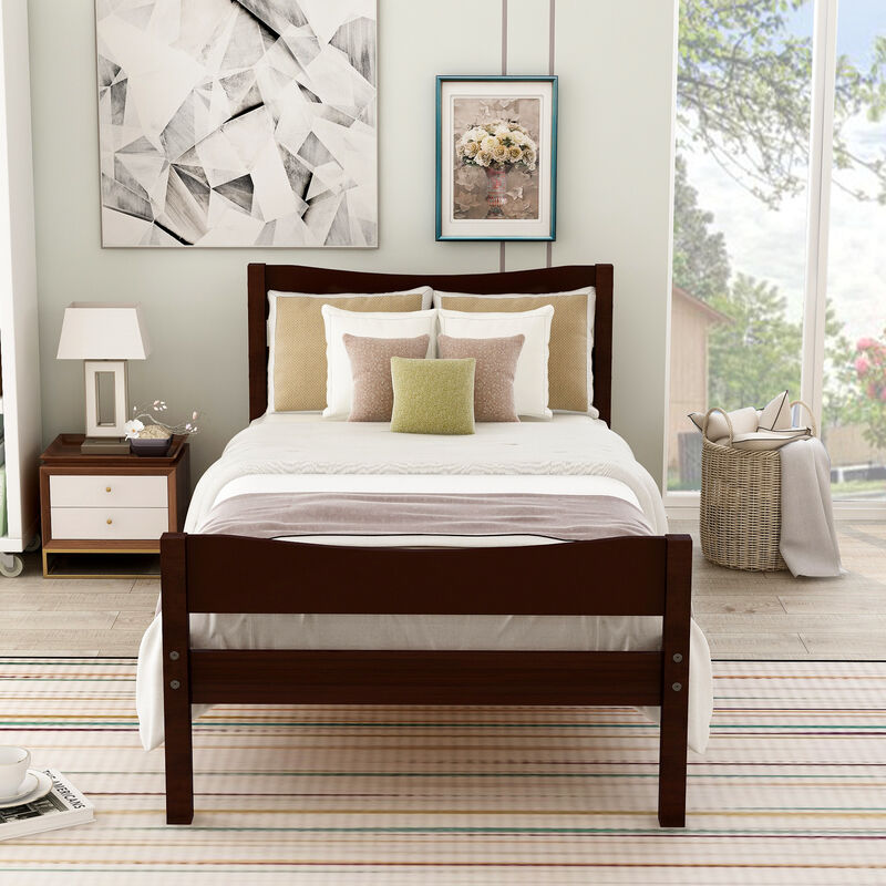Merax Wood Platform Bed with Headboard and Wooden Slat Support