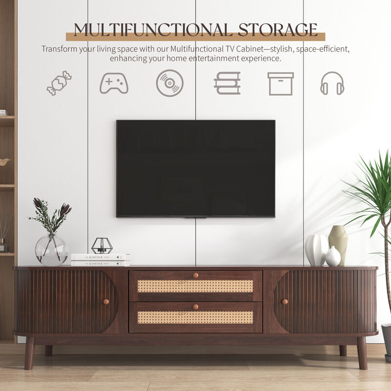 Merax Farmhouse Media Console Table Rattan TV Stand
