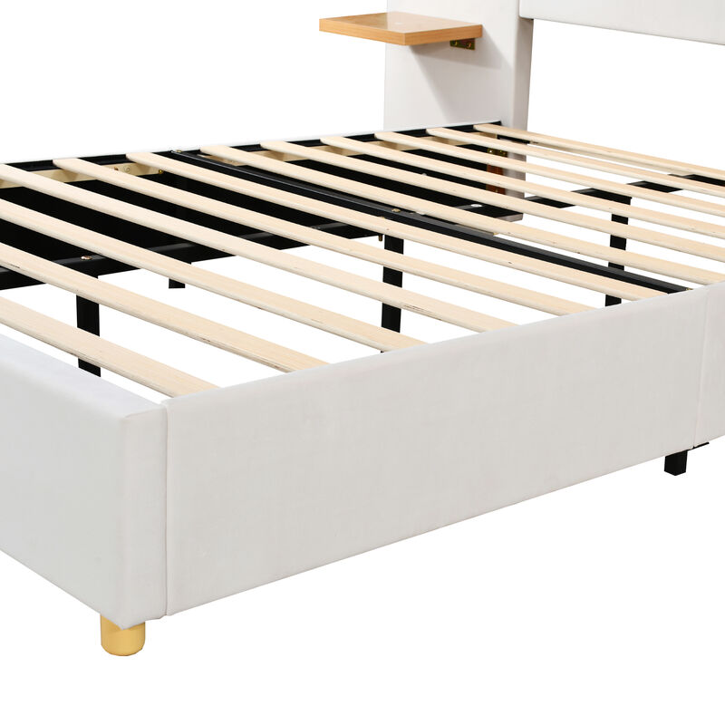 Merax Velvet Platform Bed  with Built-in Pillows