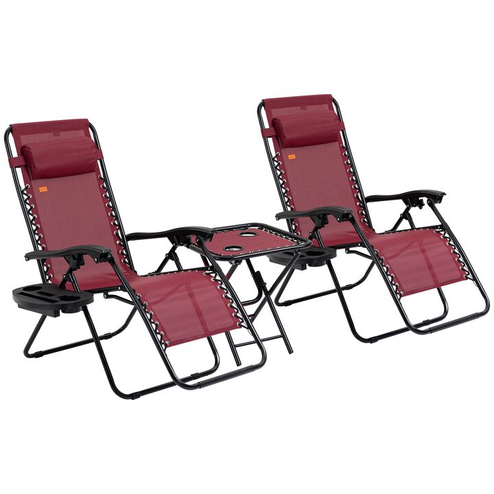 Grey Outdoor Loungers: 3-Piece Zero Gravity Set with Side Table