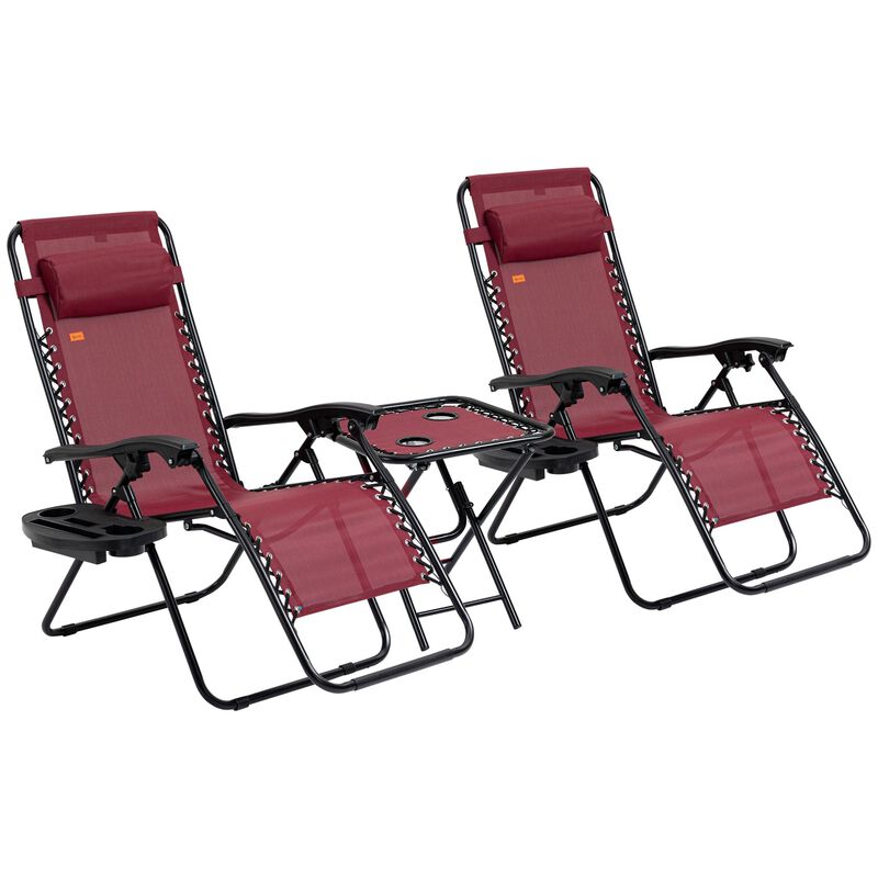 Grey Outdoor Loungers: 3-Piece Zero Gravity Set with Side Table