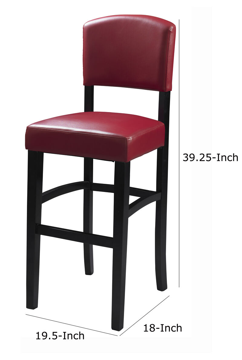 Wooden Counter Stool with Leatherette Seat and Backrest, Black and Red - Benzara