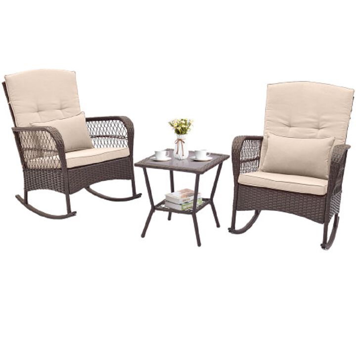 3 Pieces Rocking Bistro Set with 2-Tier Coffee Table